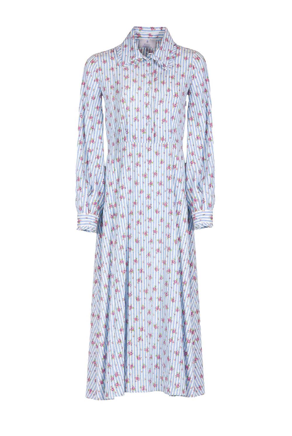 Luisa Beccaria Abito Chemisier con Rose a Righe