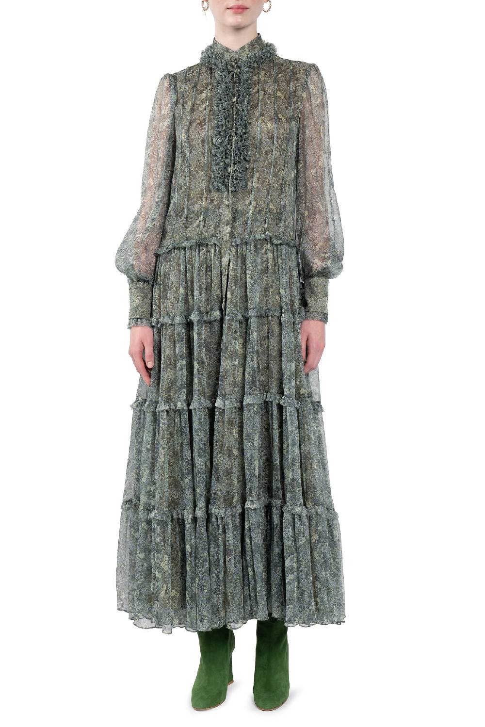 Luisa Beccaria Abito Chemisier In Chiffon Con Rose