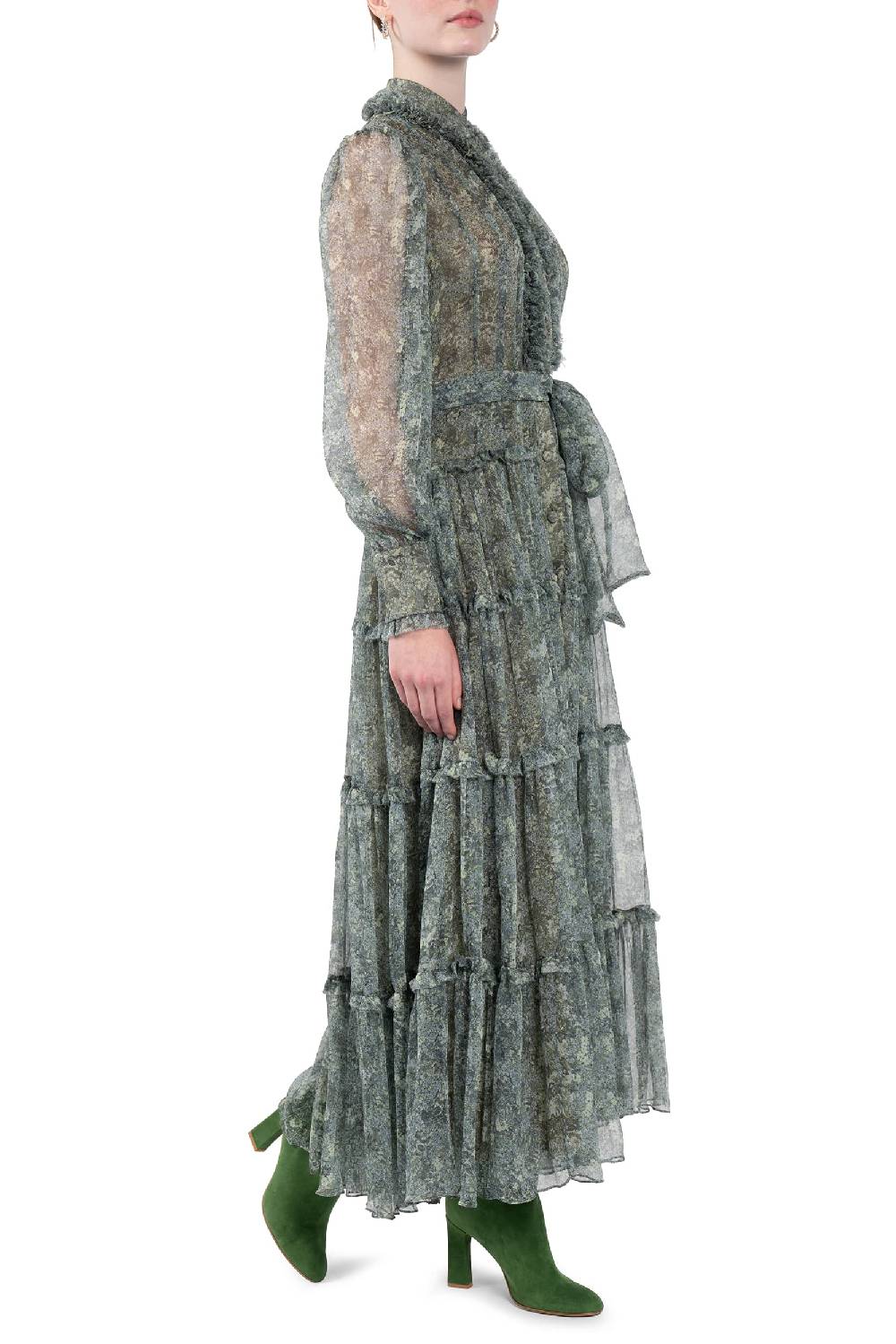 Luisa Beccaria Abito Chemisier In Chiffon Con Rose