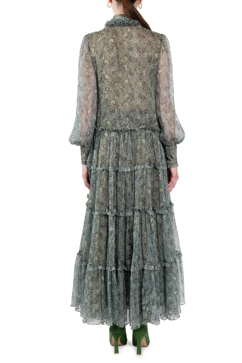 Luisa Beccaria Abito Chemisier In Chiffon Con Rose