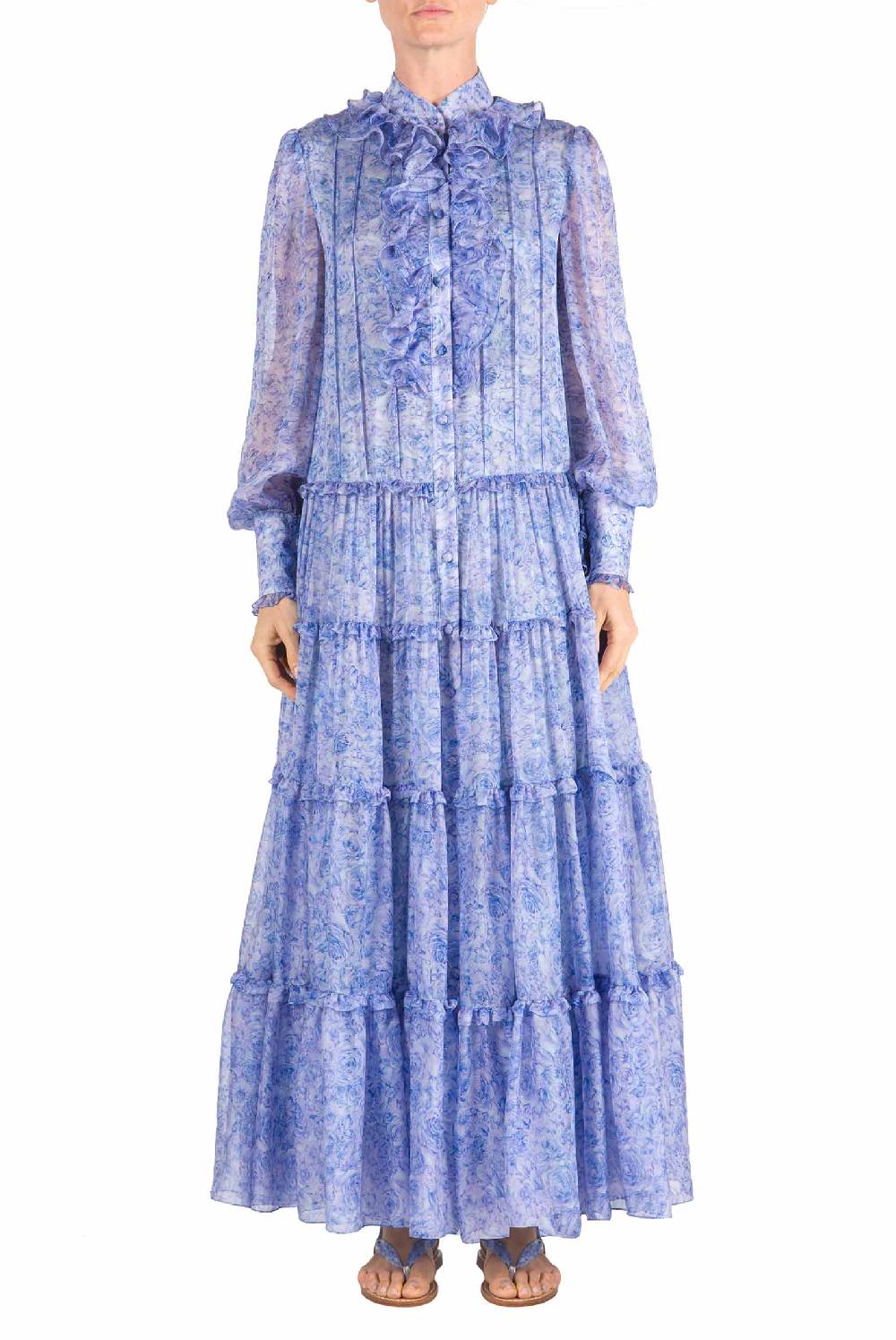 Luisa Beccaria Abito Chemisier In Chiffon Con Rose