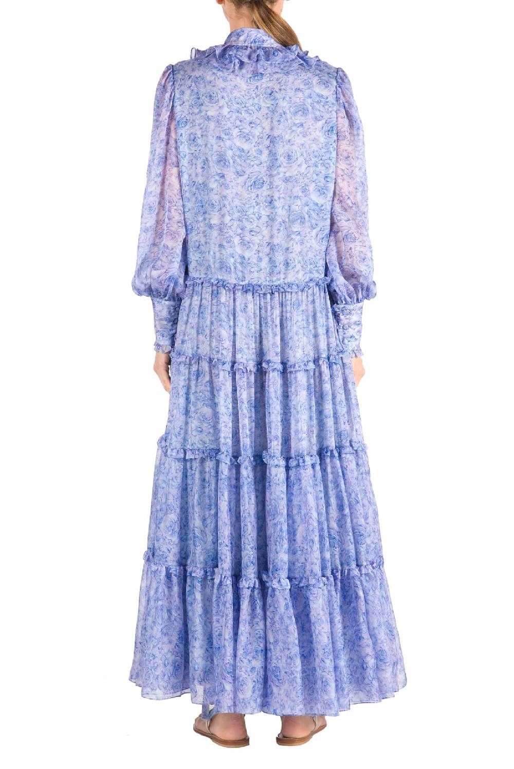 Luisa Beccaria Abito Chemisier In Chiffon Con Rose