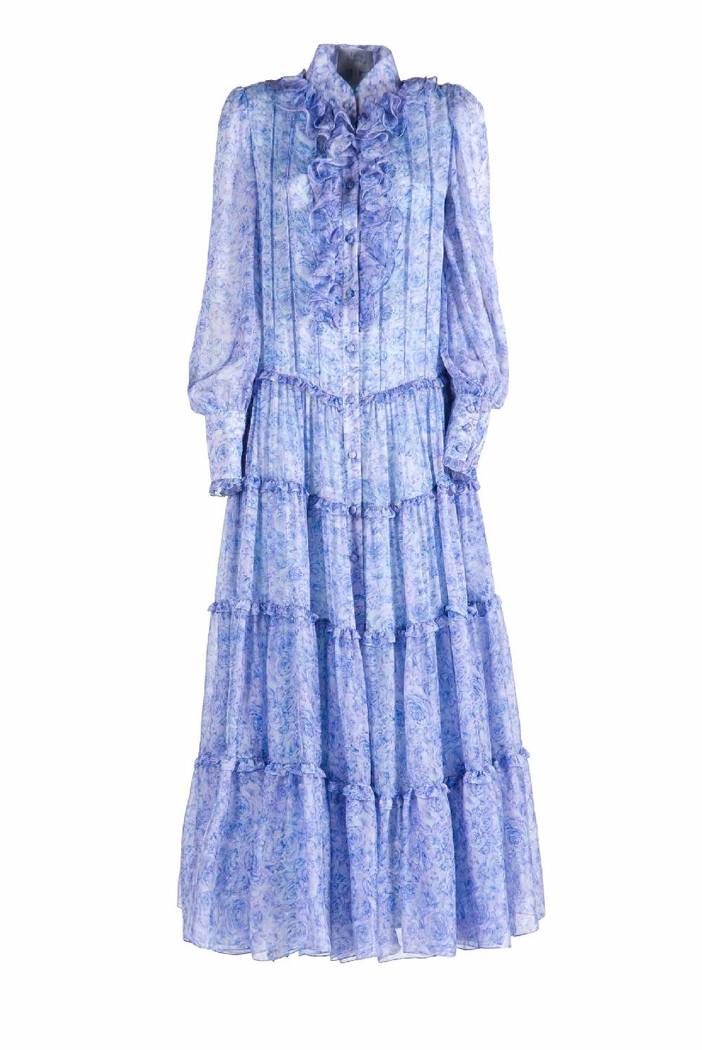 Luisa Beccaria Abito Chemisier in Chiffon con Rose