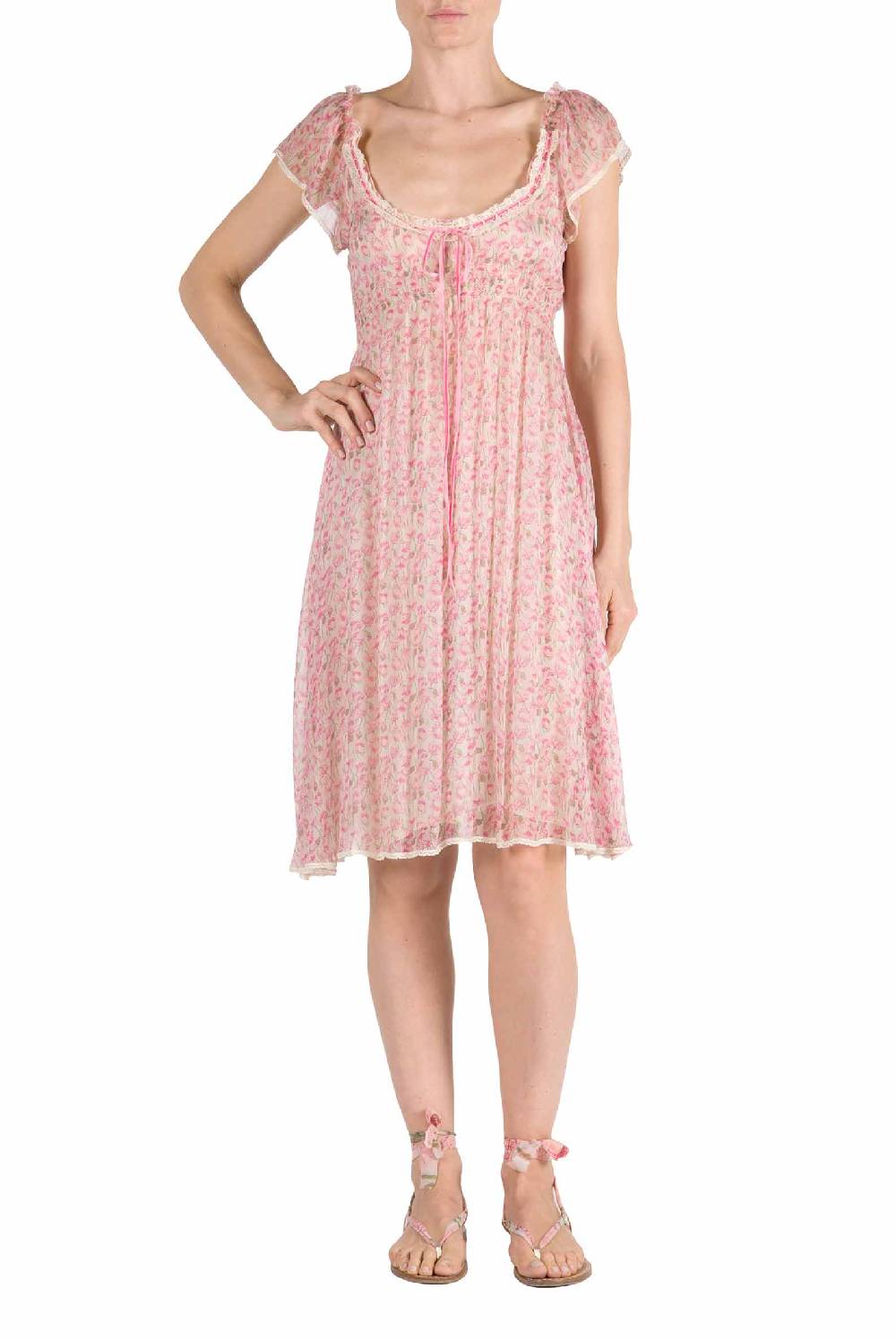 Luisa Beccaria Abito In Chiffon Con Micro Papaveri