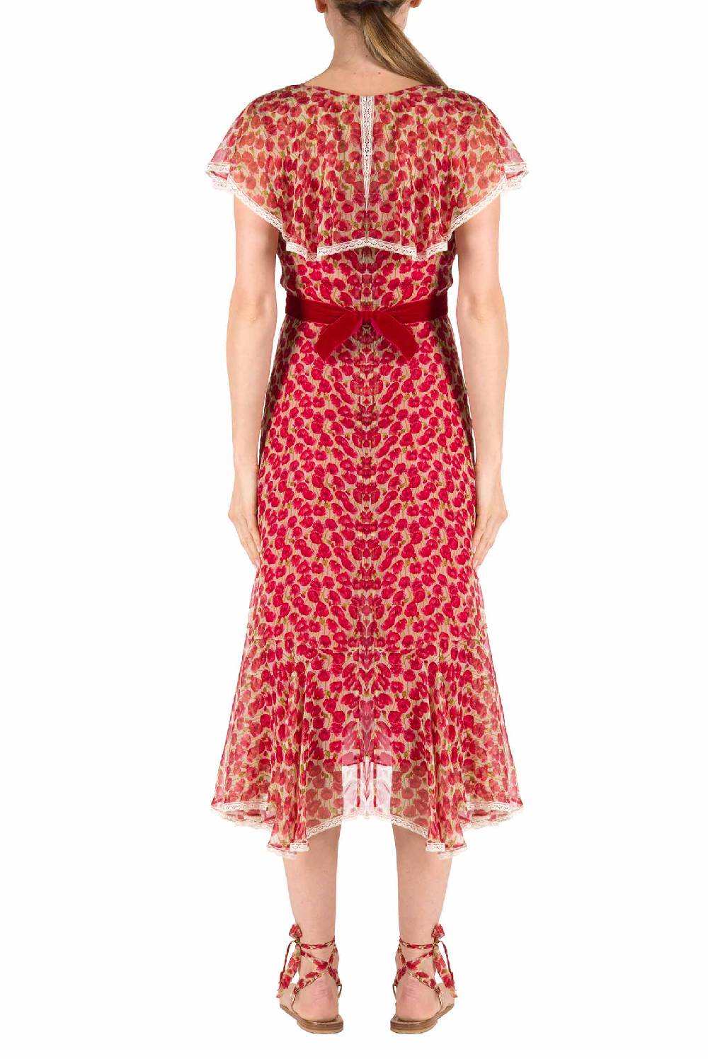 Luisa Beccaria Abito In Chiffon Con Micro Papaveri