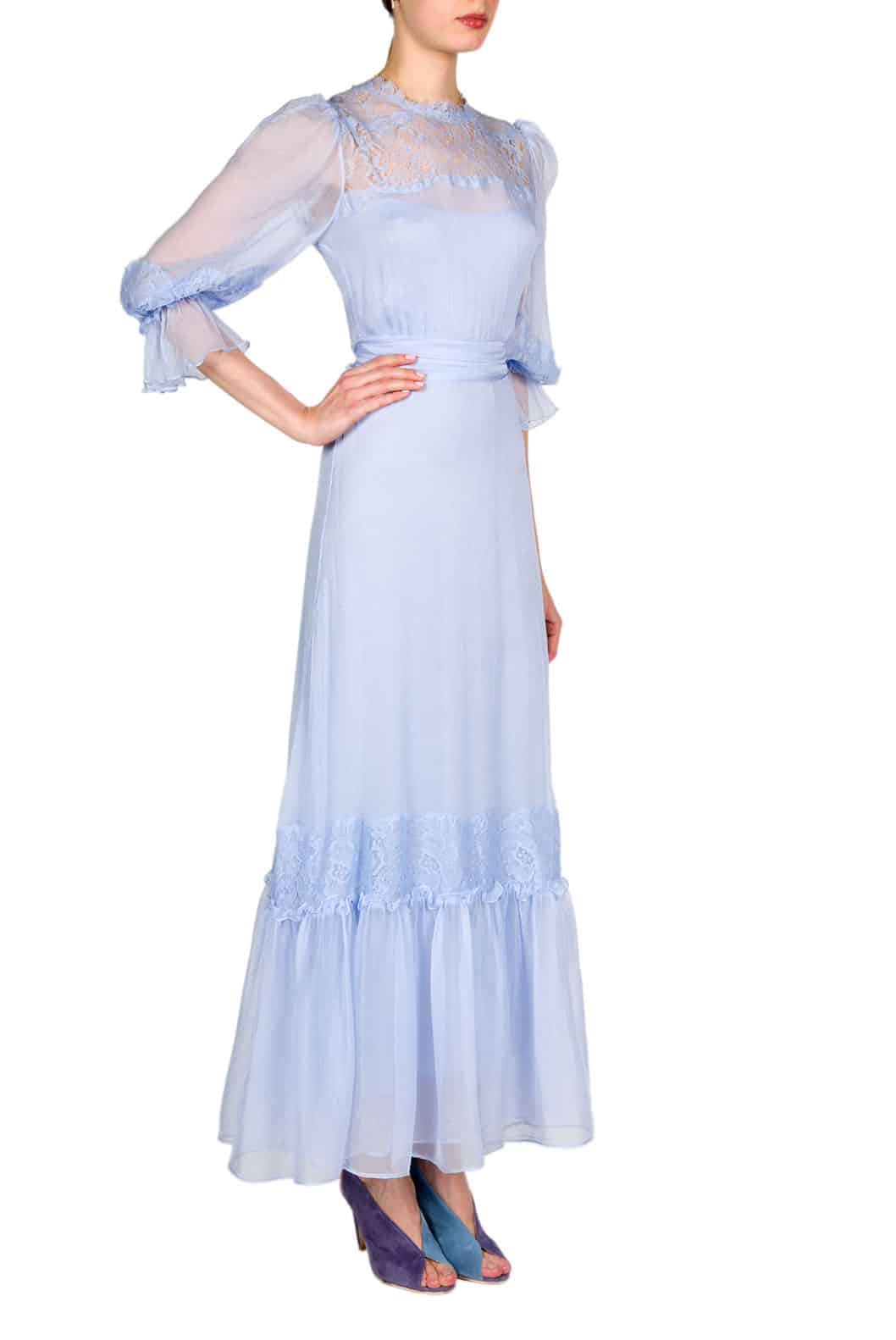 Luisa Beccaria Abito In Chiffon Decorato In Pizzo