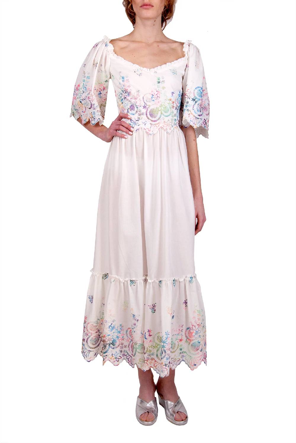 Luisa Beccaria Abito In Cotone Bianco Ricamato