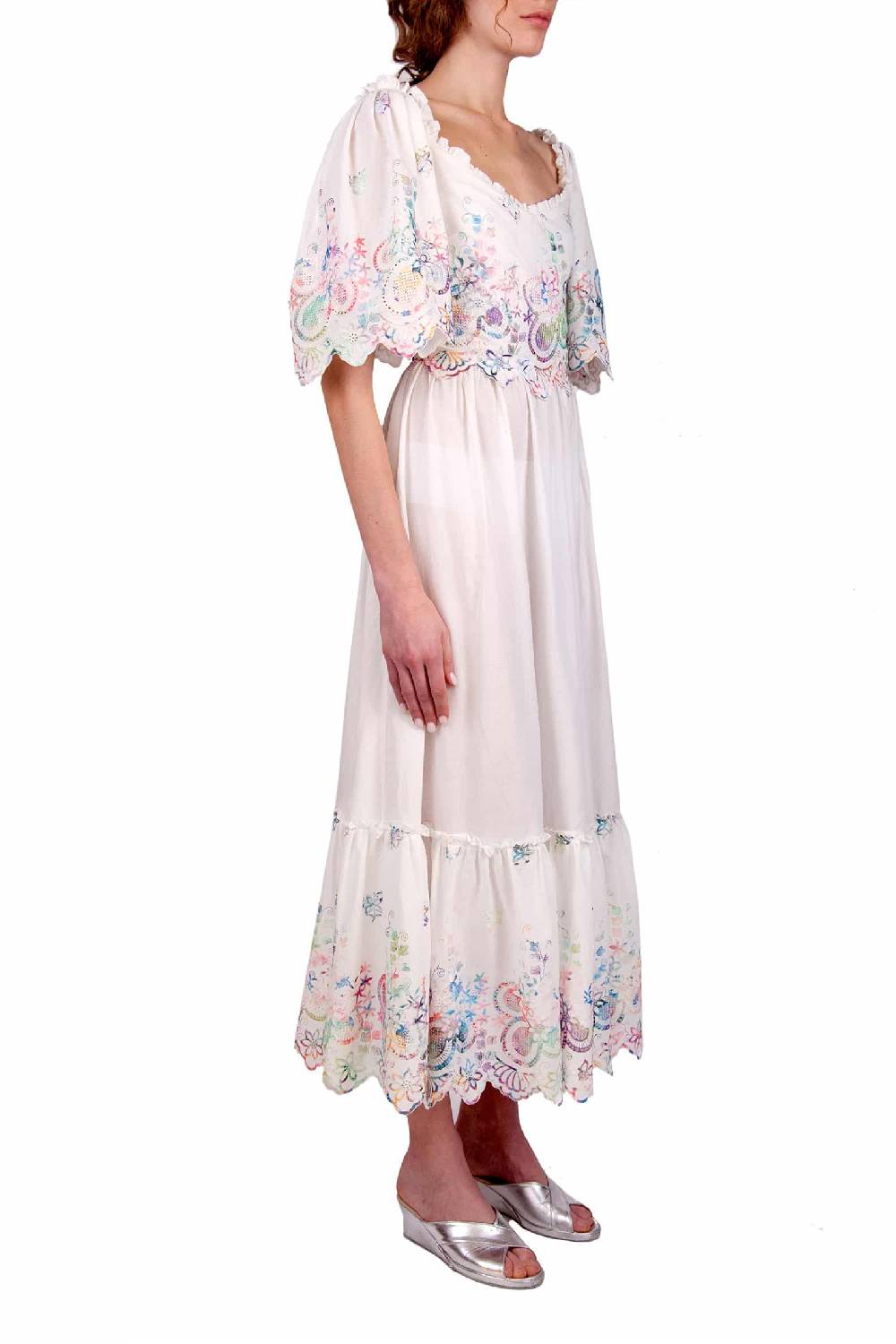 Luisa Beccaria Abito In Cotone Bianco Ricamato