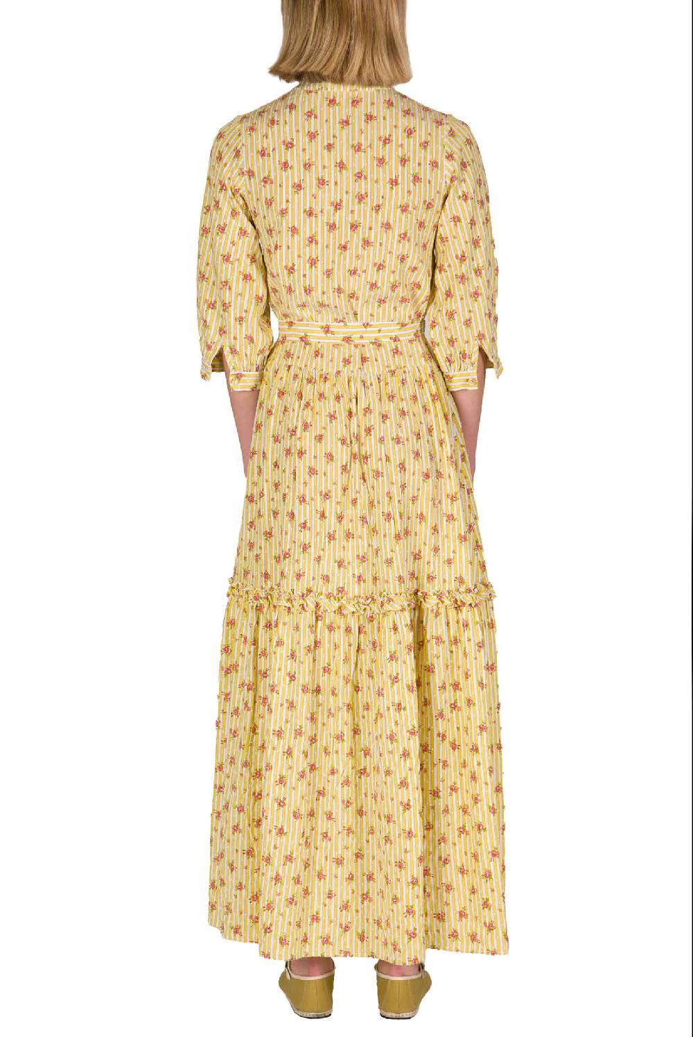 Luisa Beccaria Abito In Cotone Con Rose A Righe