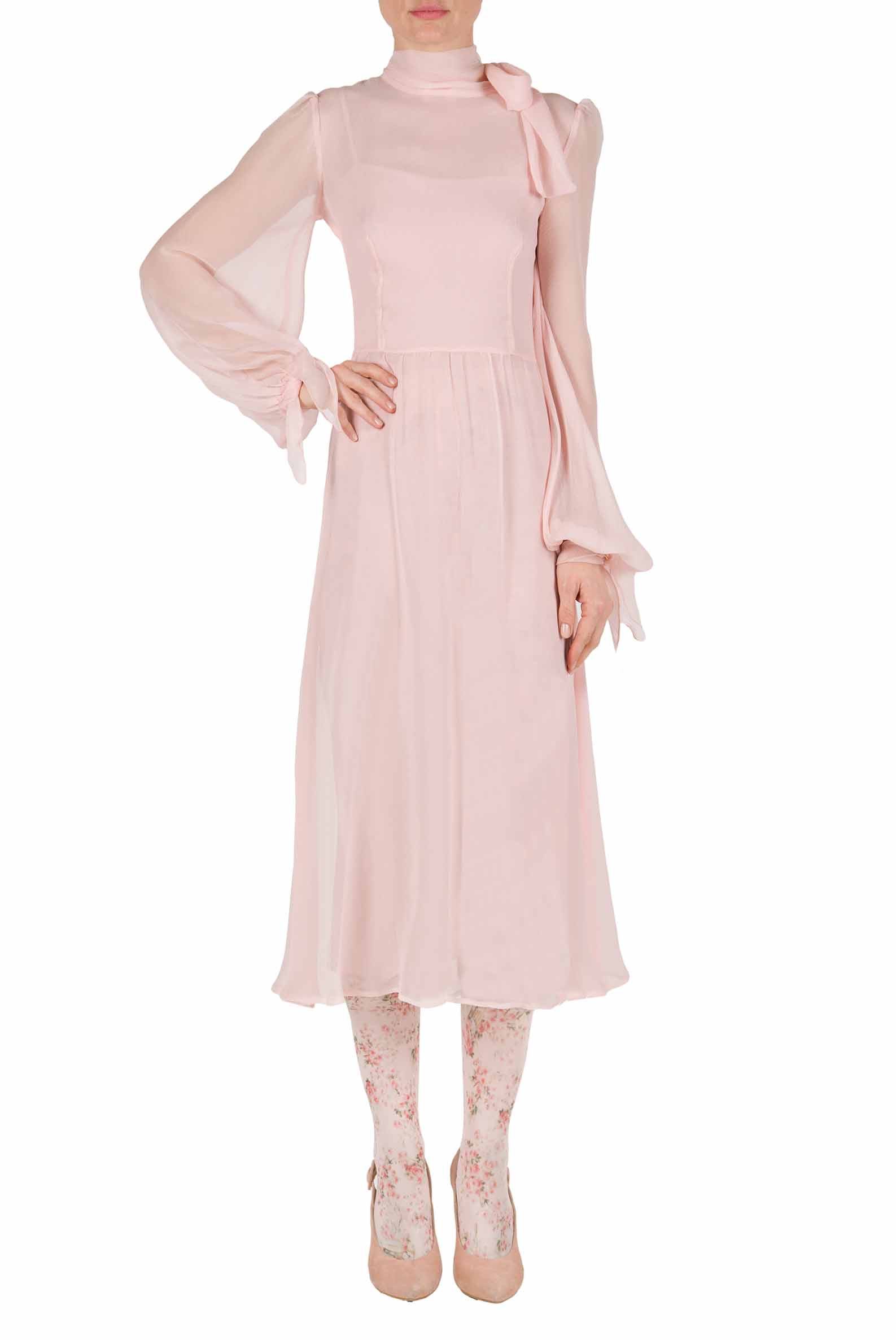 Luisa Beccaria Abito In Crepon Di Chiffon Rosa