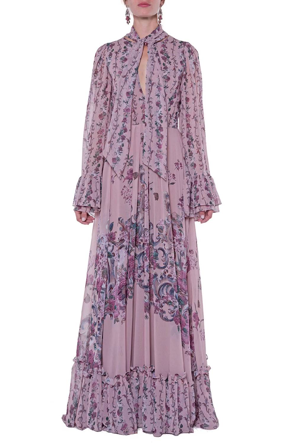 Luisa Beccaria Abito In Georgette Stampato Fiori