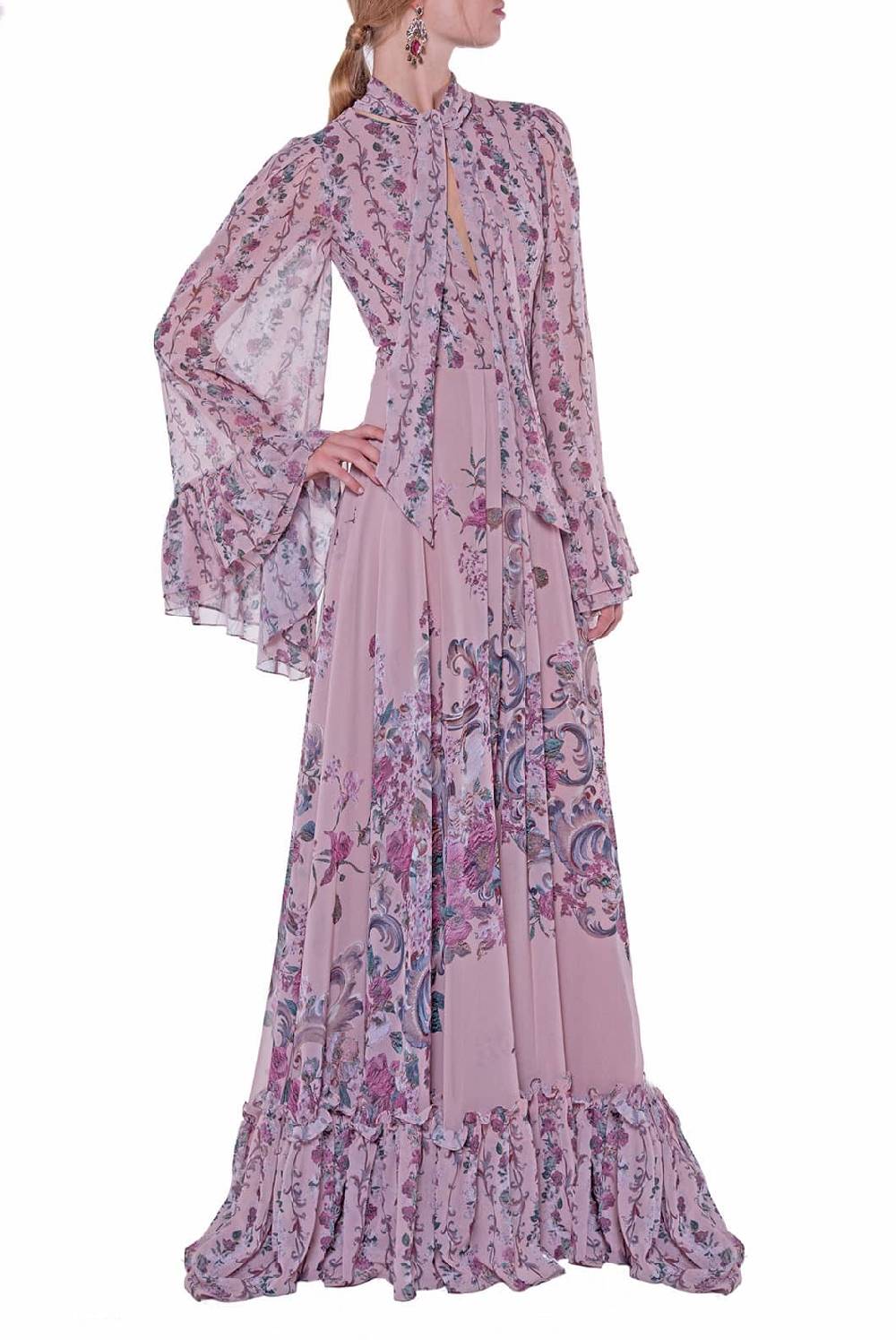 Luisa Beccaria Abito In Georgette Stampato Fiori