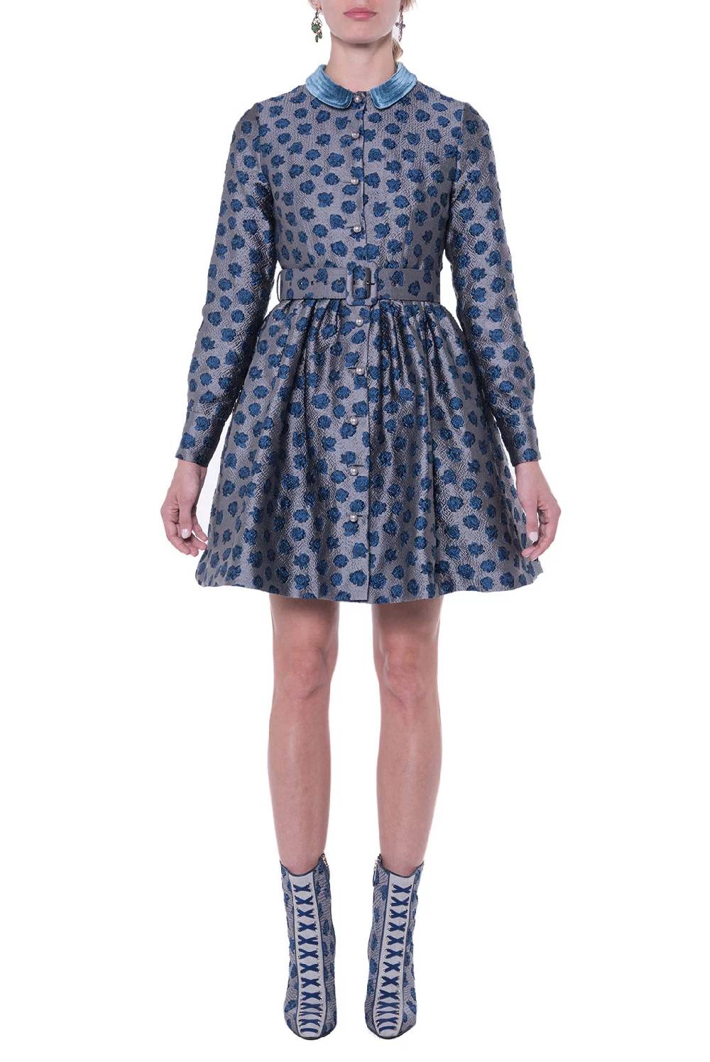 Luisa Beccaria Abito In Jacquard A Maniche Lunghe