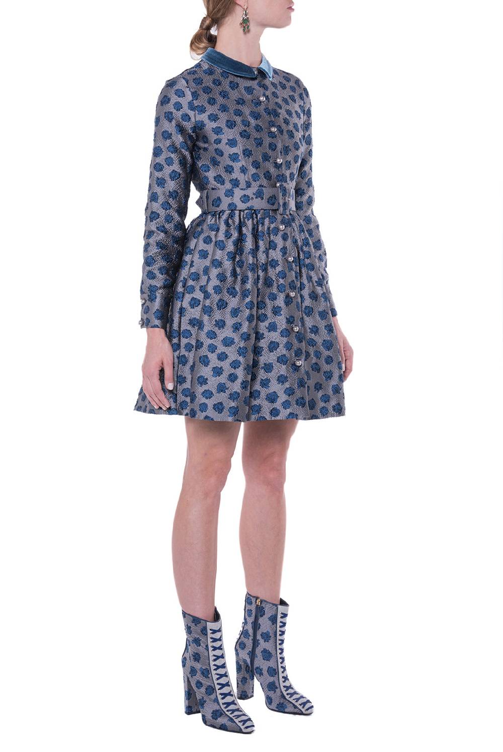 Luisa Beccaria Abito In Jacquard A Maniche Lunghe