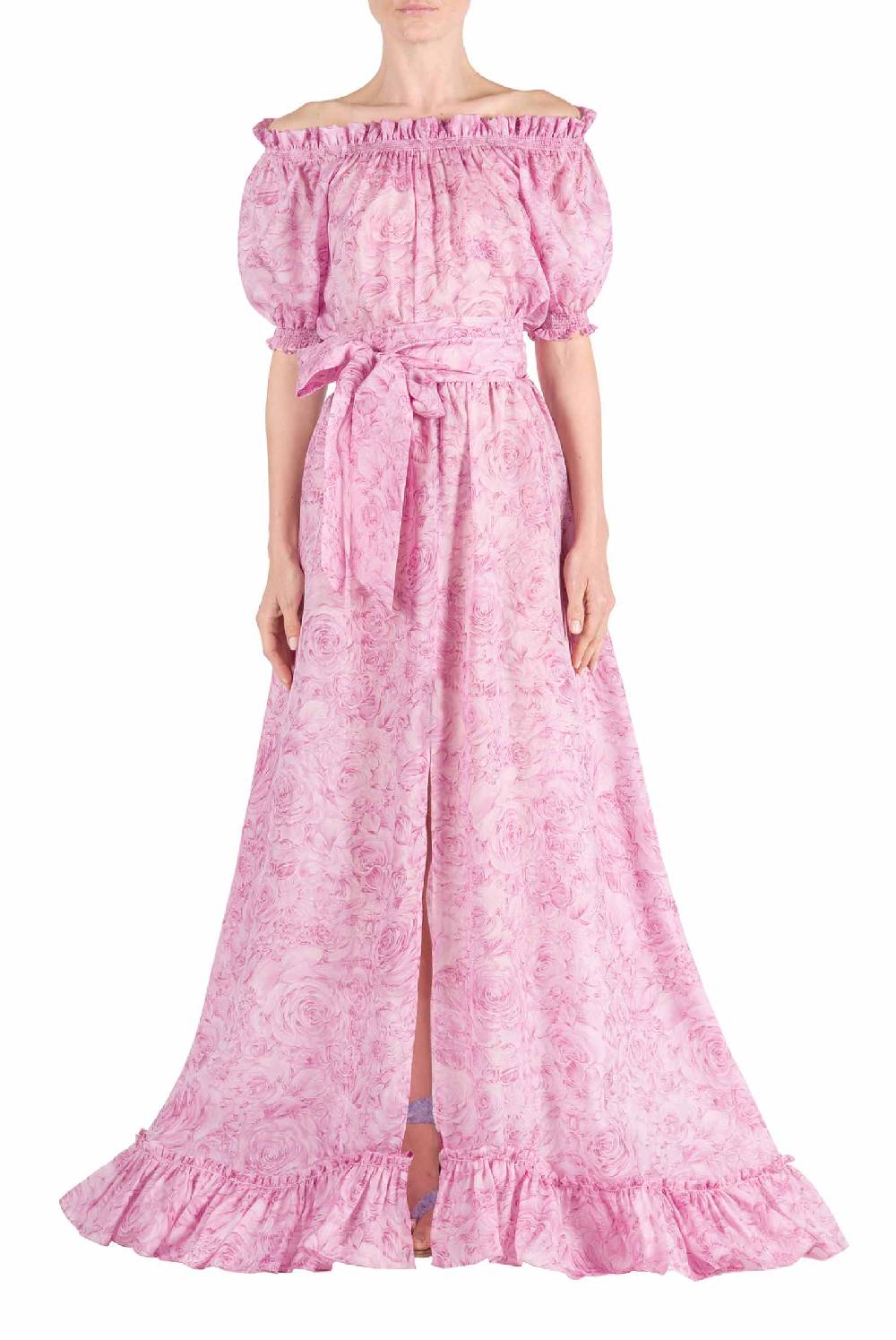 Luisa Beccaria Abito In Organza Stampato Con Rose