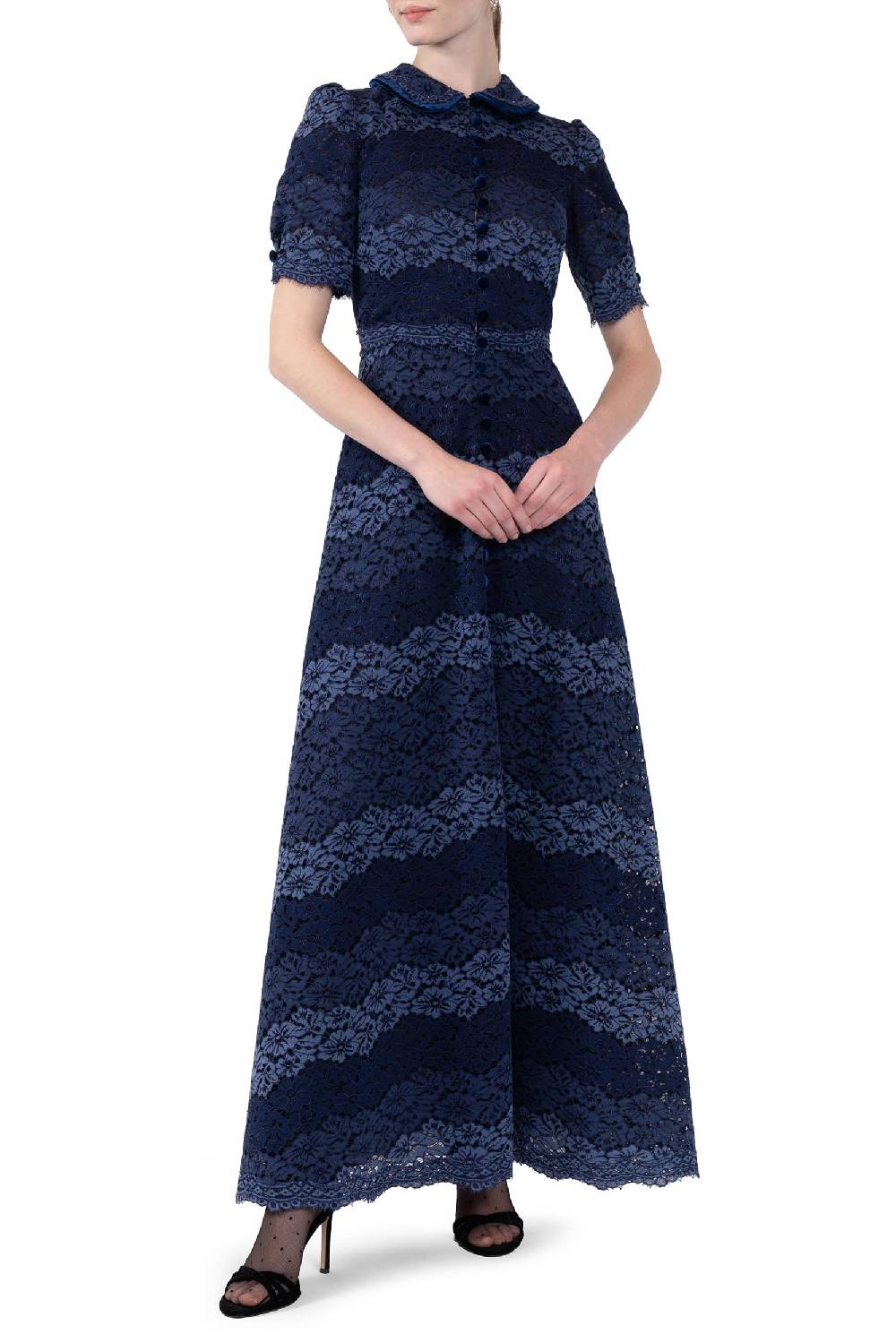 Luisa Beccaria Abito In Pizzo A Righe Con Fascia