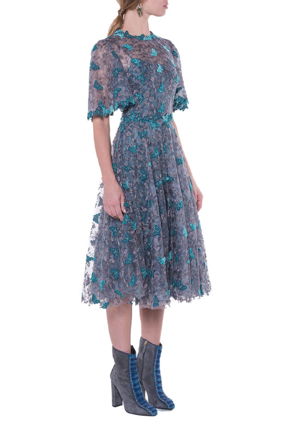 Luisa Beccaria Abito Longuette In Pizzo A Farfalla