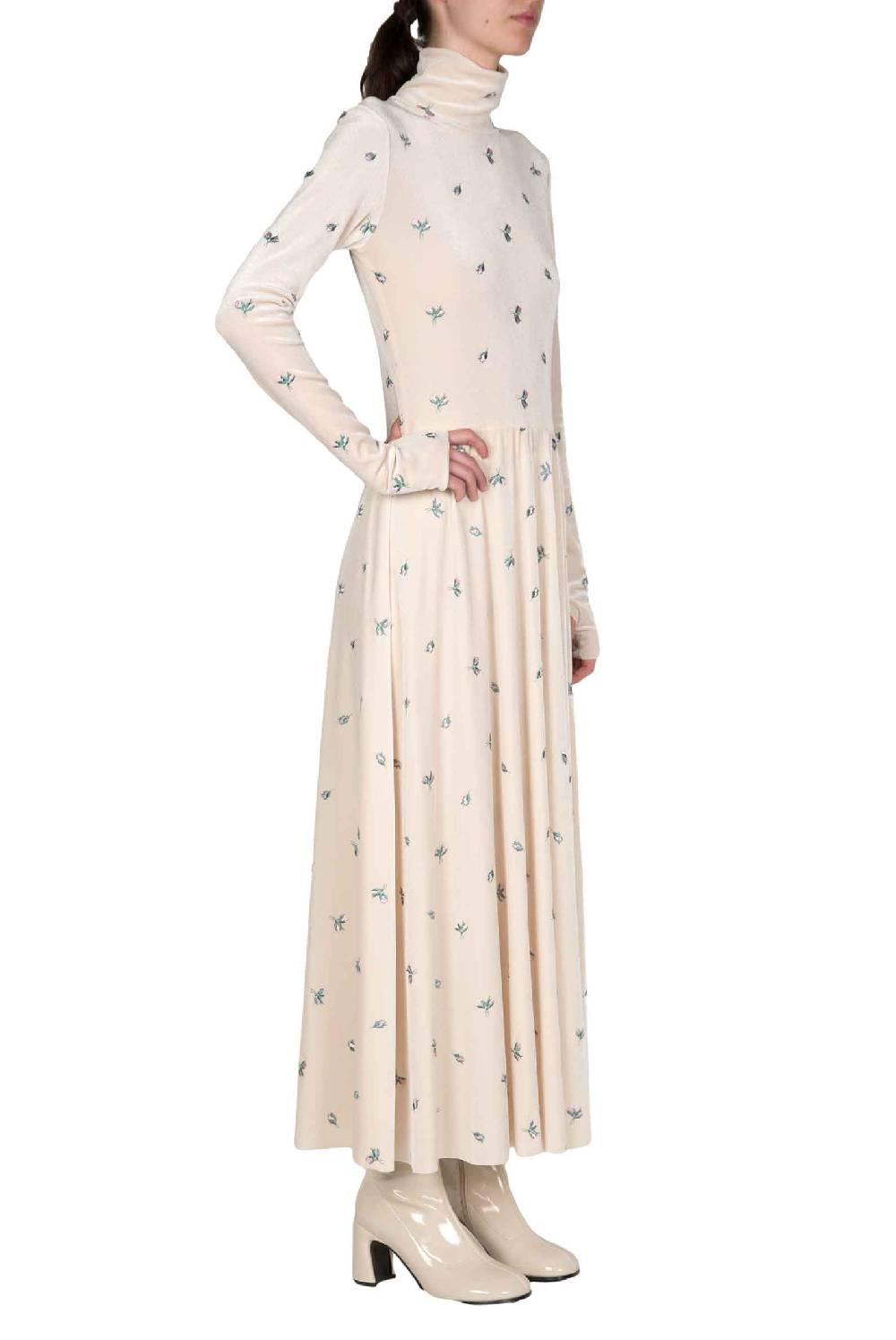 Luisa Beccaria Abito Lungo A Collo Alto In Velluto