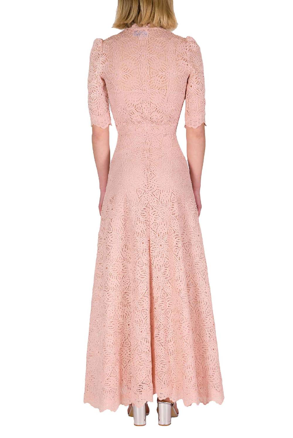 Luisa Beccaria Abito Lungo In Pizzo Rosa Antico