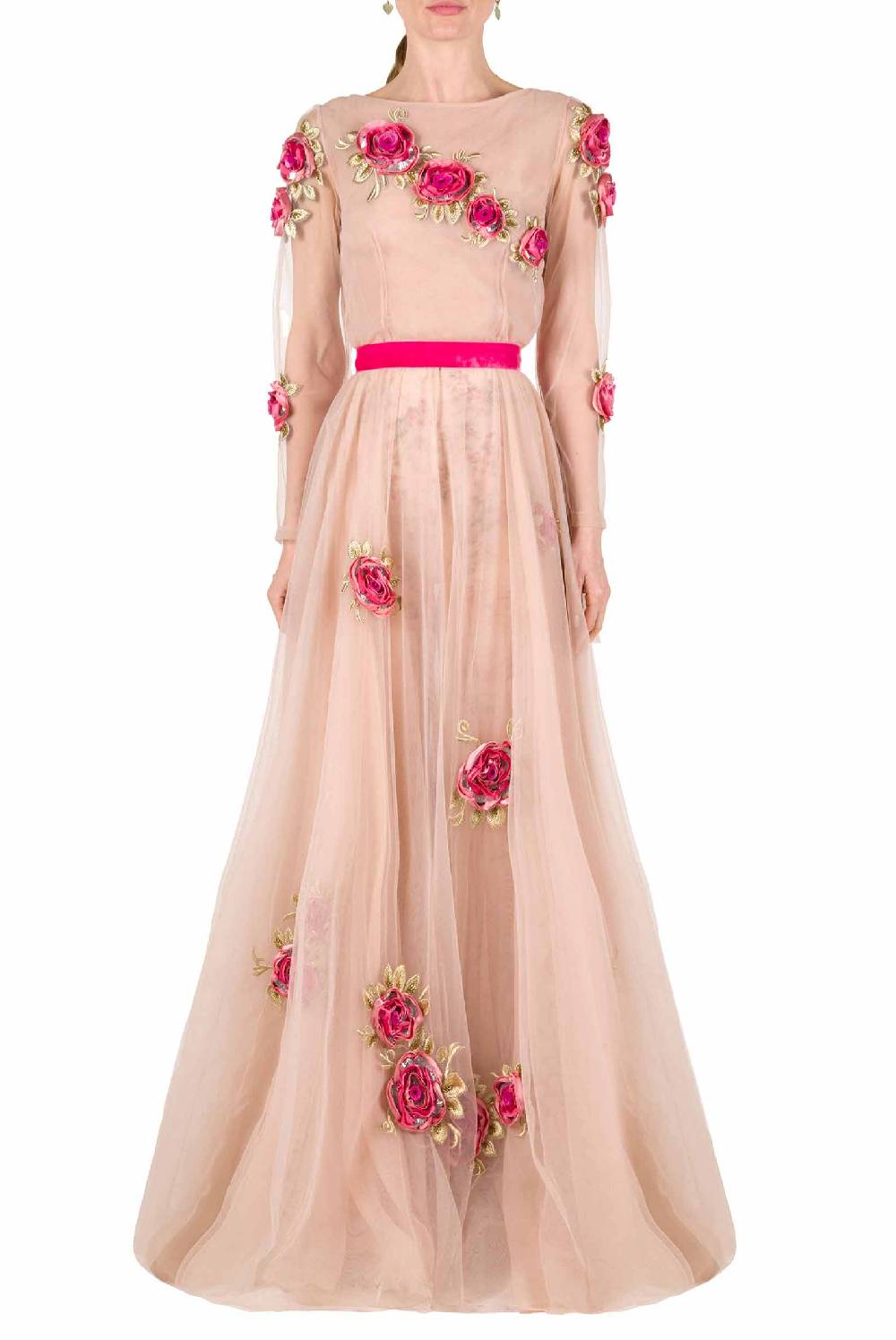 Luisa Beccaria Abito Lungo In Tulle Ricamato