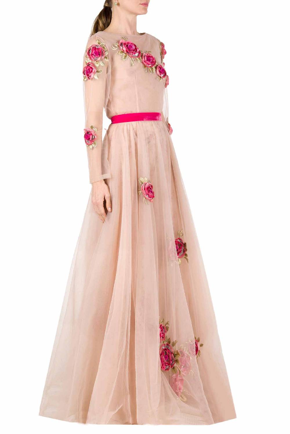 Luisa Beccaria Abito Lungo In Tulle Ricamato