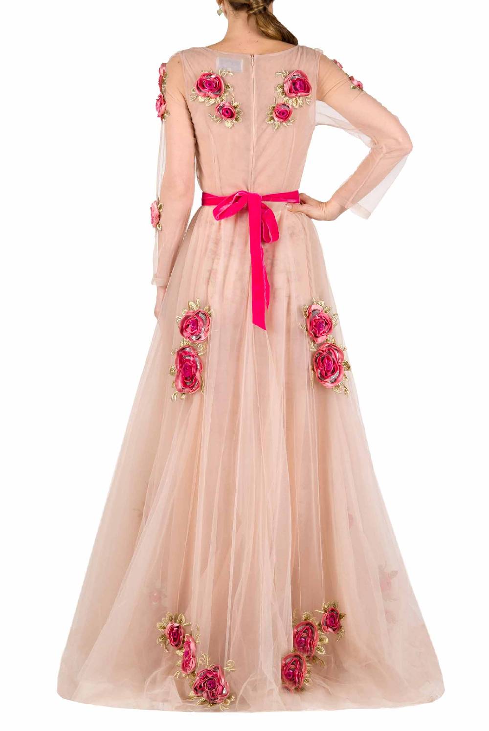 Luisa Beccaria Abito Lungo In Tulle Ricamato