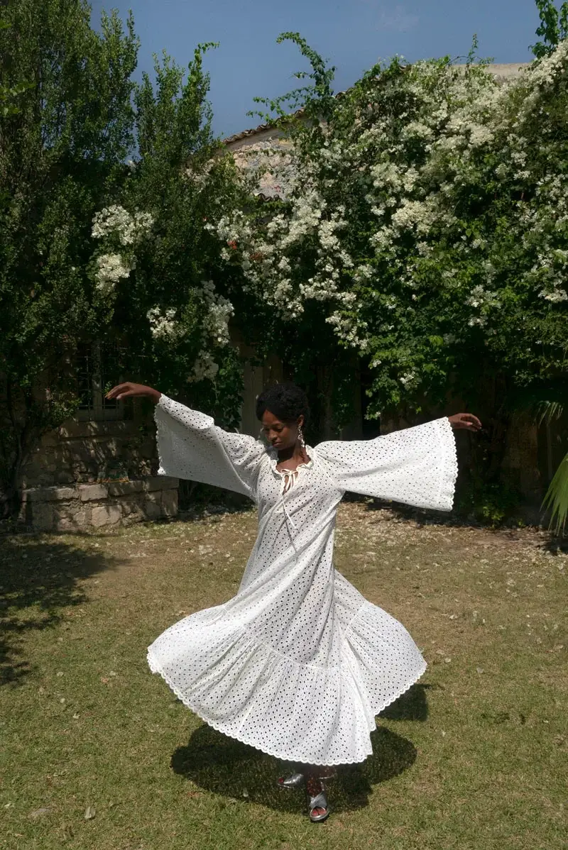 Luisa Beccaria Abito Lungo Midi In Cotone Broderie