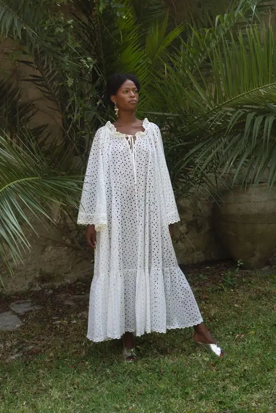 Luisa Beccaria Abito lungo midi in cotone broderie