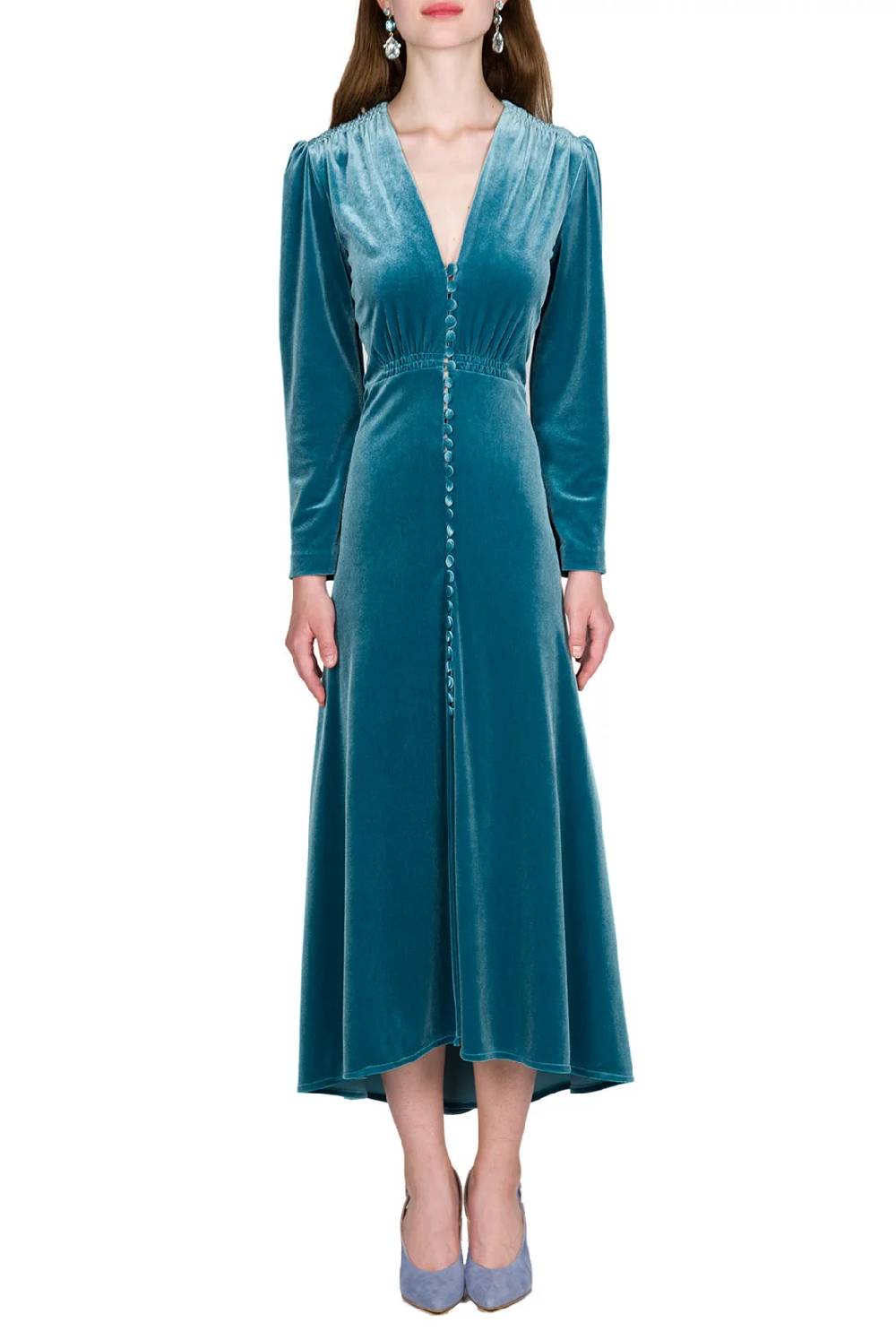 Luisa Beccaria Abito Midi Bottoncino In Velluto