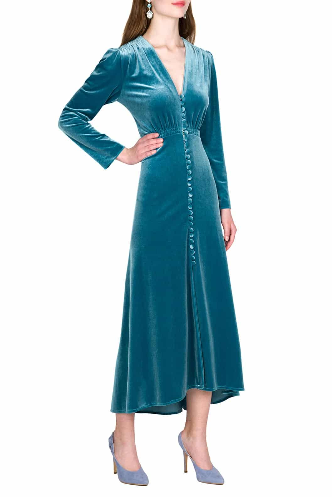 Luisa Beccaria Abito Midi Bottoncino In Velluto