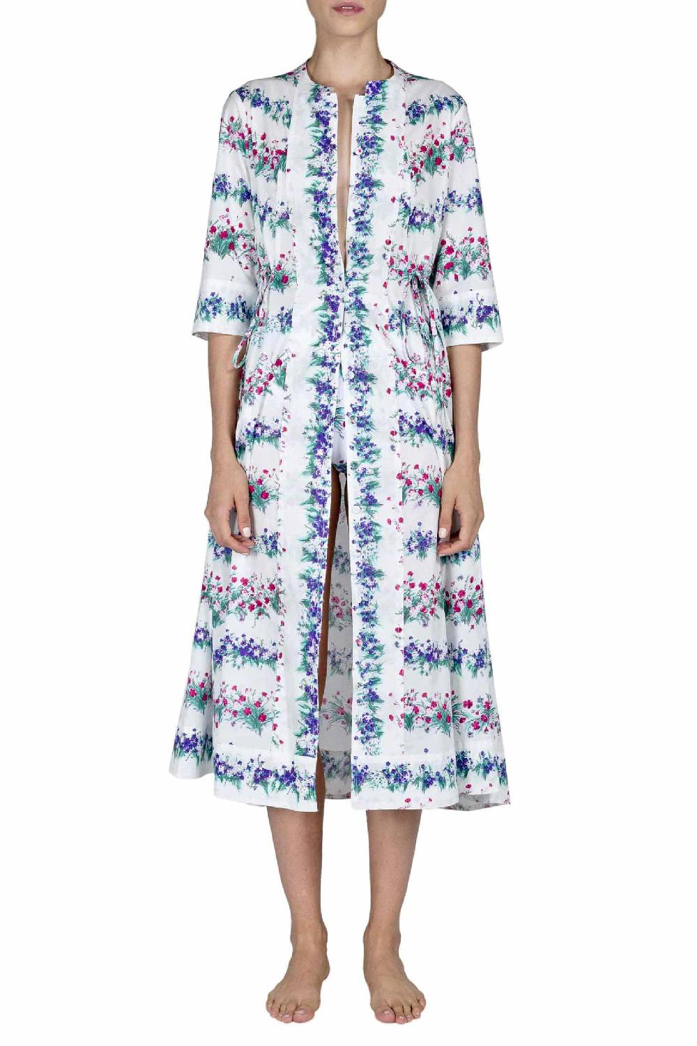 Luisa Beccaria Abito Midi Caftano Blu Stampa Fiori