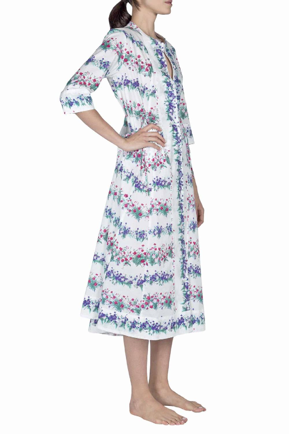 Luisa Beccaria Abito Midi Caftano Blu Stampa Fiori