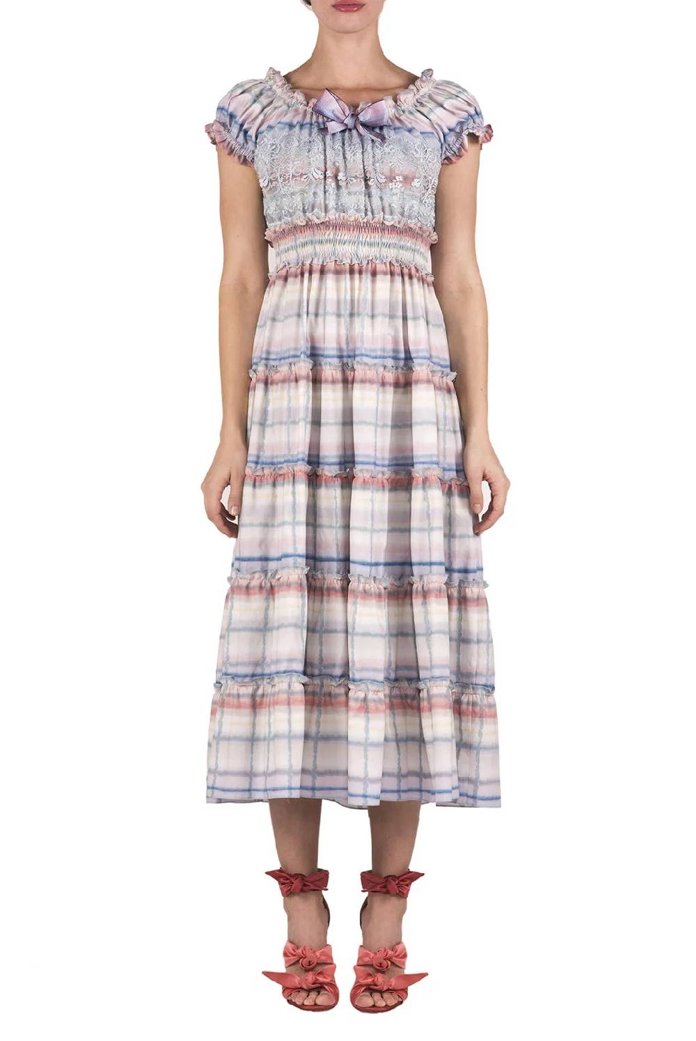 Luisa Beccaria Abito Midi In Cotone Melt Con Pizzo