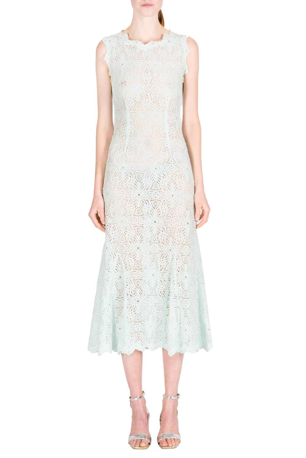 Luisa Beccaria Abito Midi In Pizzo Blu Ghiaccio