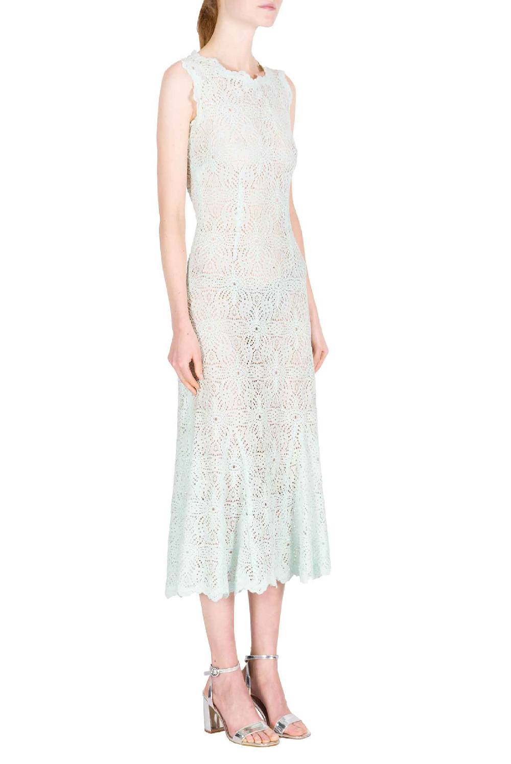 Luisa Beccaria Abito Midi In Pizzo Blu Ghiaccio