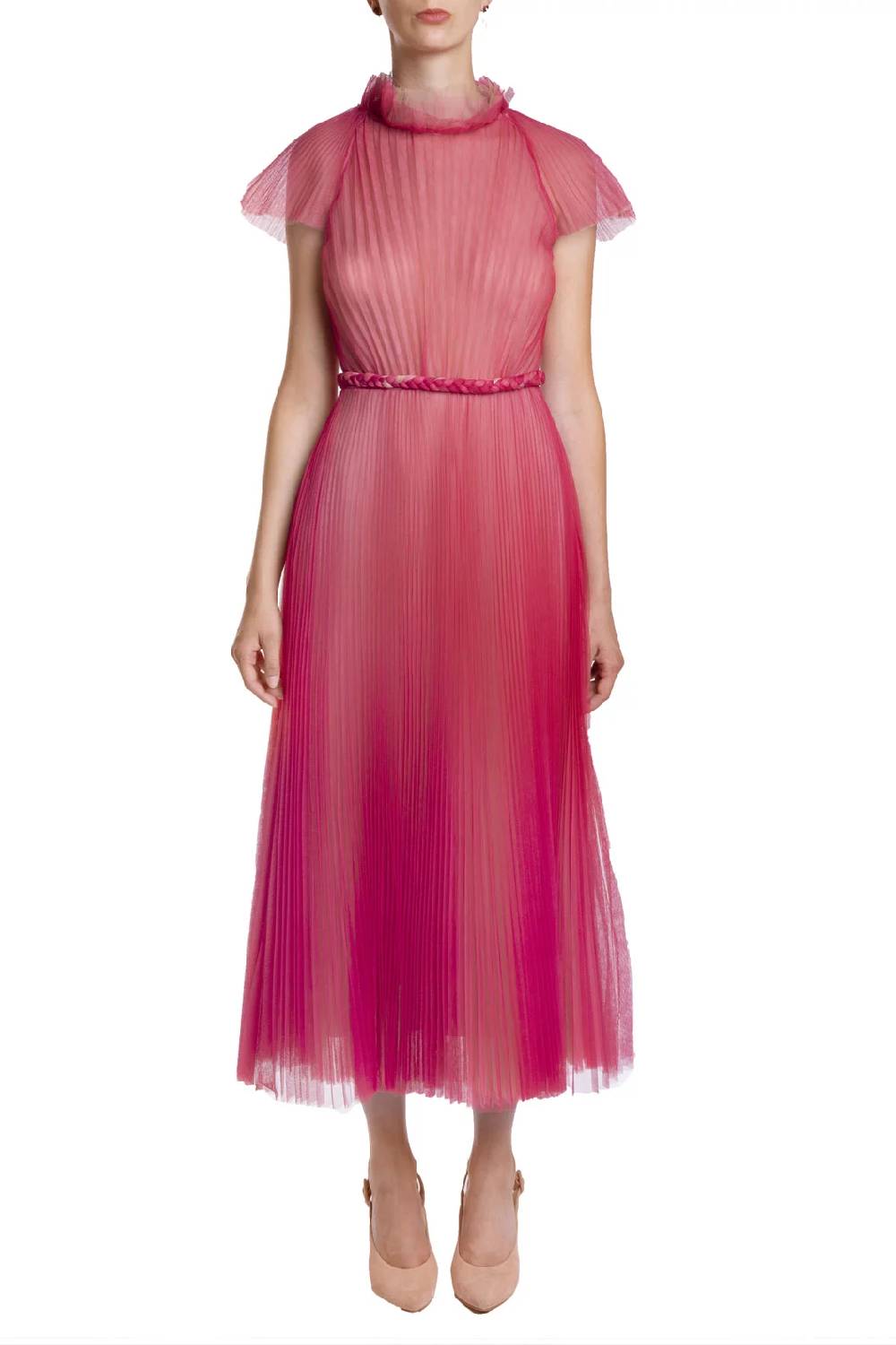 Luisa Beccaria Abito Midi In Tulle Plissettato