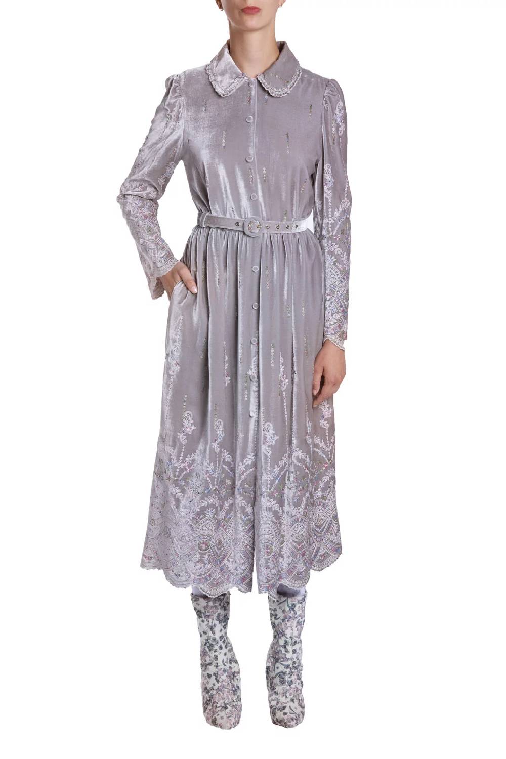 Luisa Beccaria Abito Ricamato Chemisier In Velluto