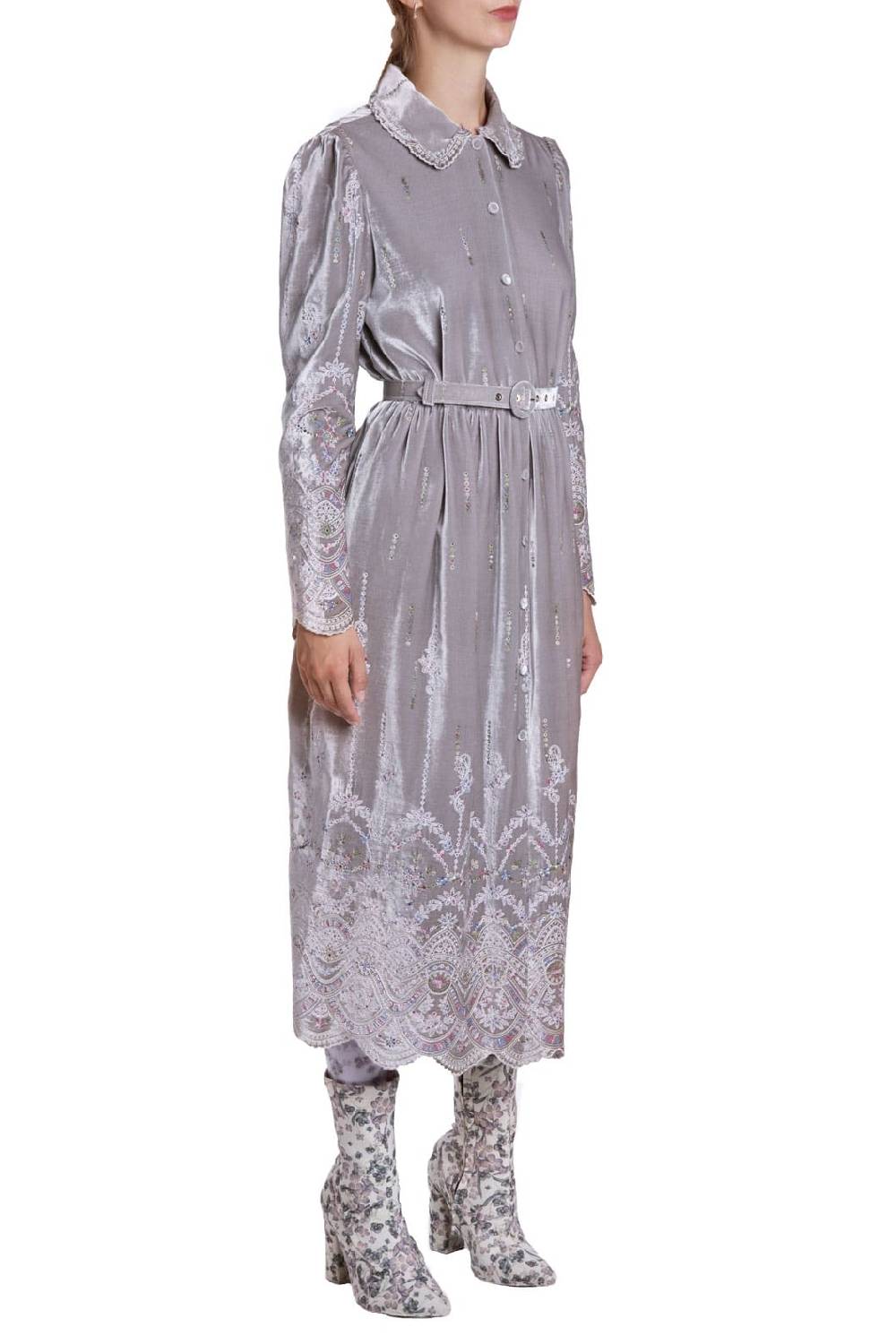 Luisa Beccaria Abito Ricamato Chemisier In Velluto