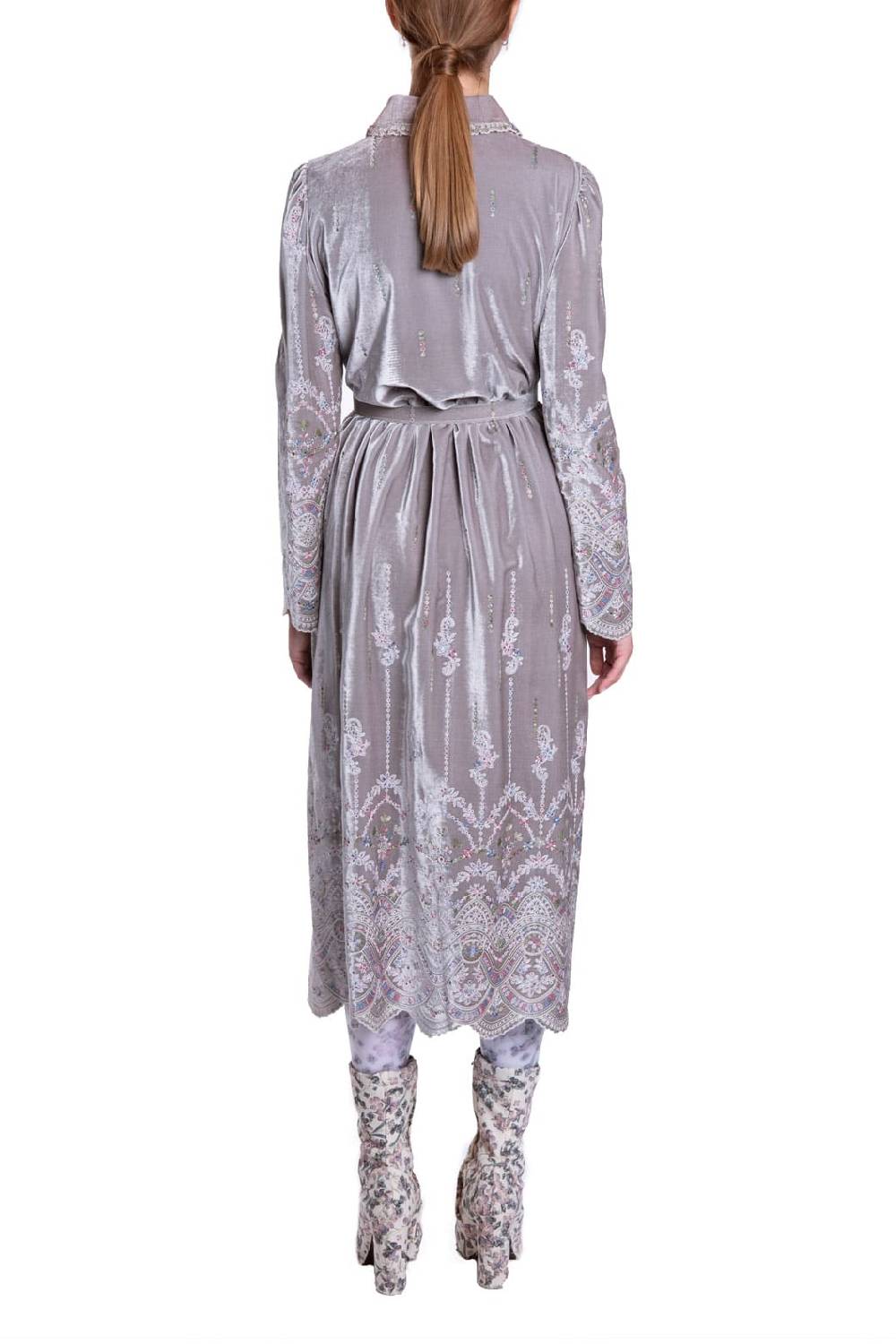 Luisa Beccaria Abito Ricamato Chemisier In Velluto