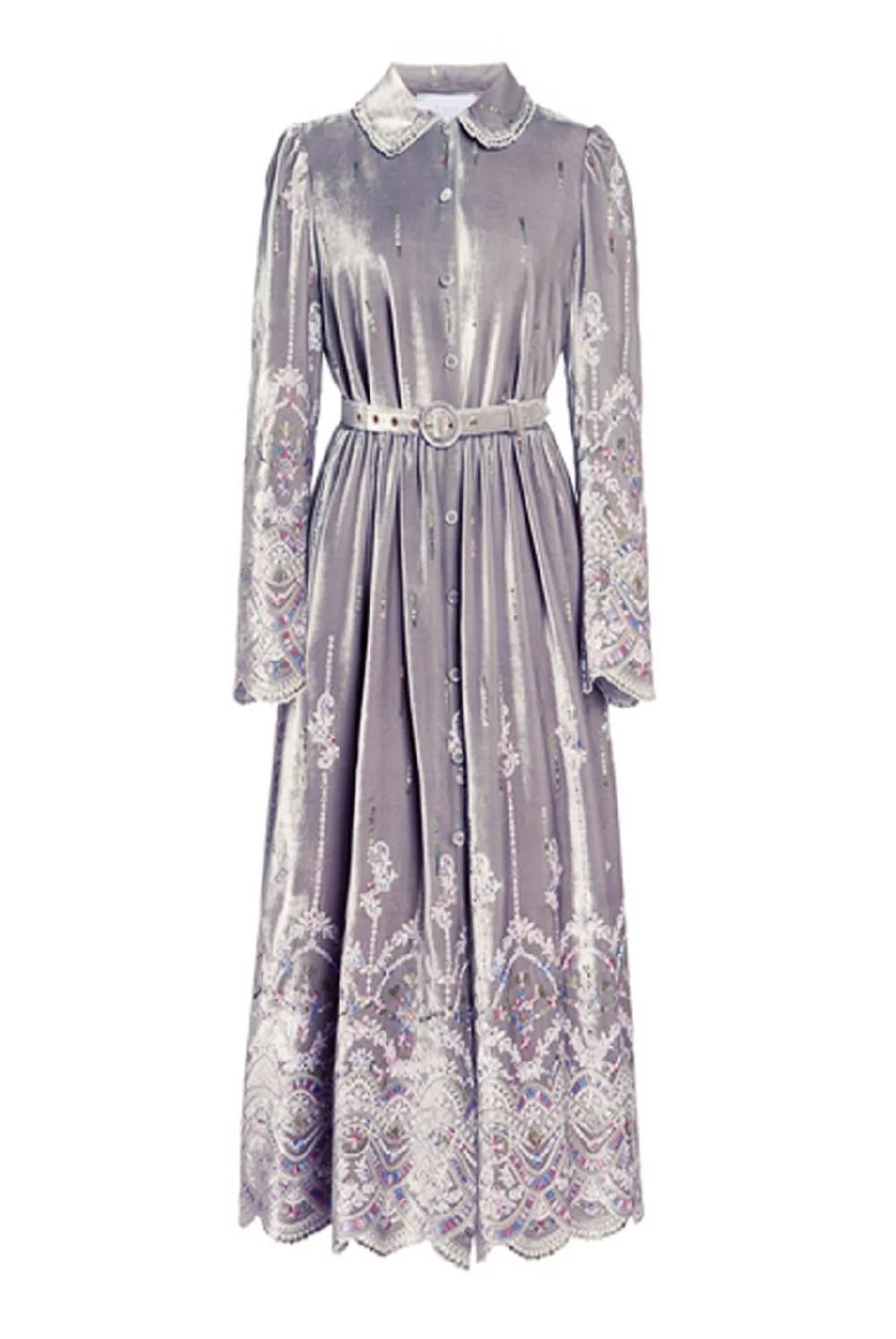 Luisa Beccaria Abito ricamato Chemisier in velluto