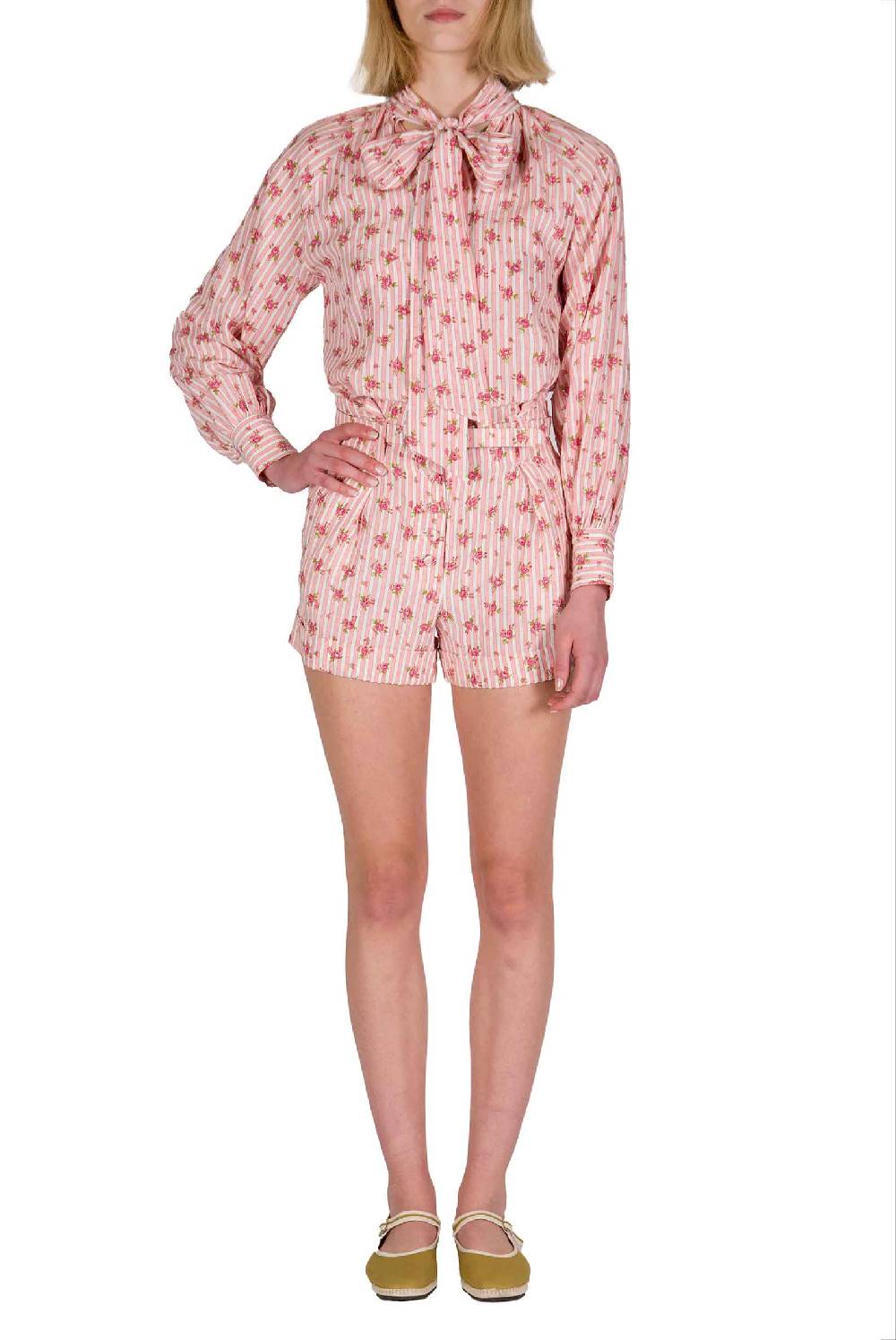 Luisa Beccaria Bermuda In Cotone Con Rose A Righe