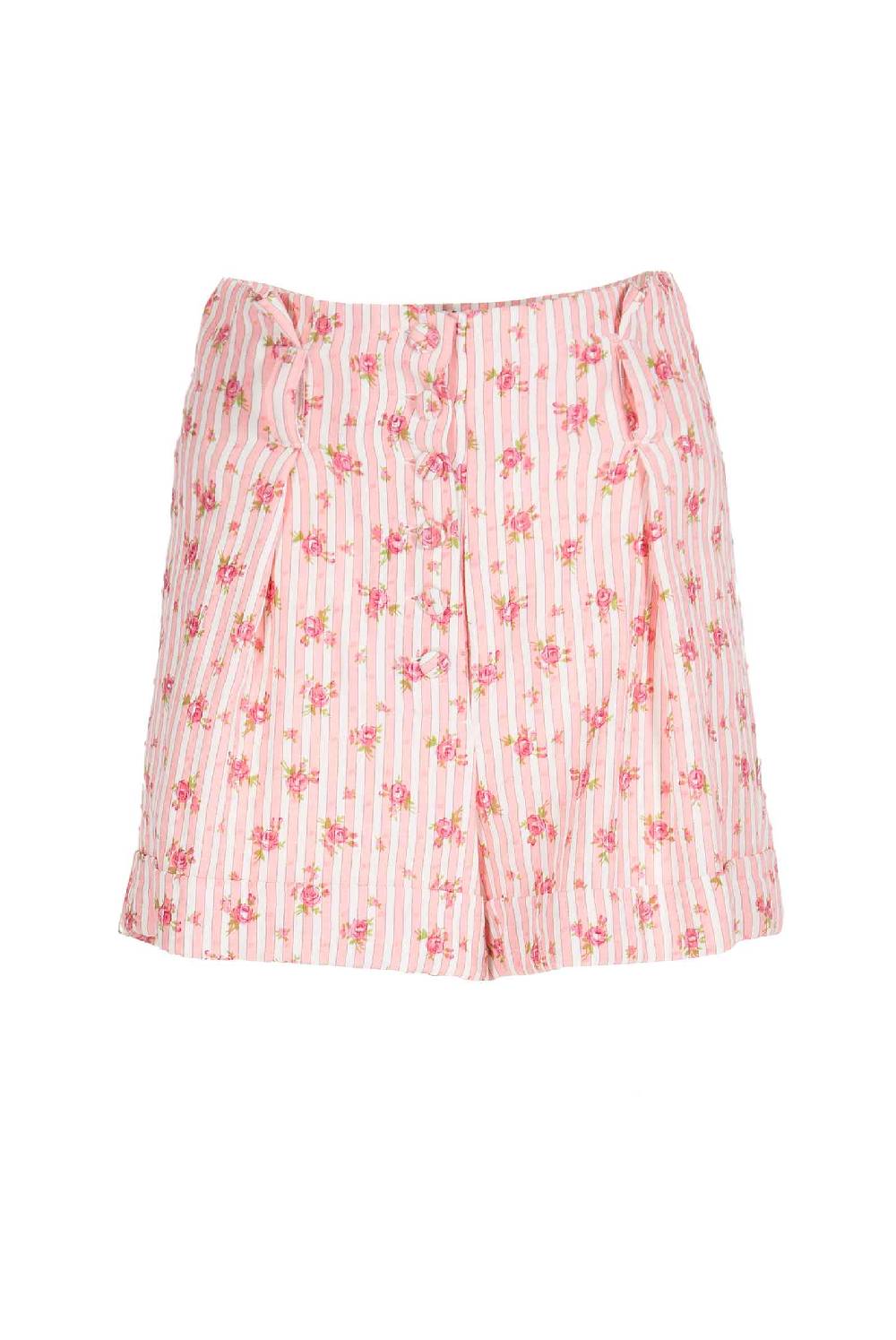 Luisa Beccaria Bermuda in cotone con rose a righe