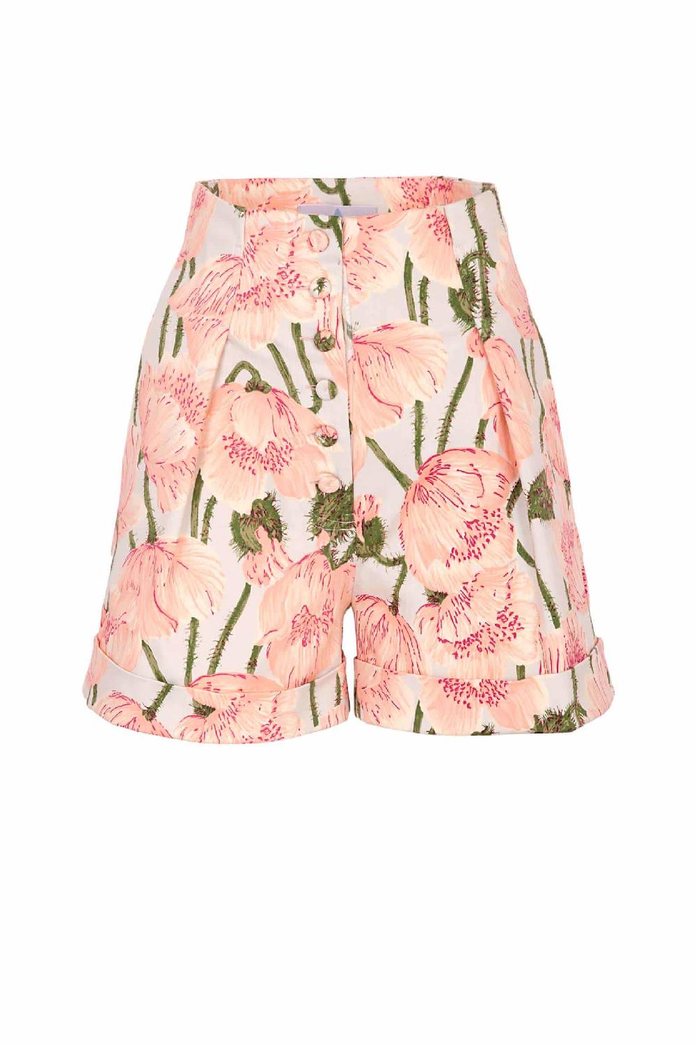 Luisa Beccaria Bermuda in lino stampa papaveri
