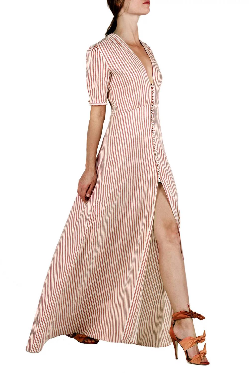 Luisa Beccaria Bottoncino Rigato In Cotone-lino