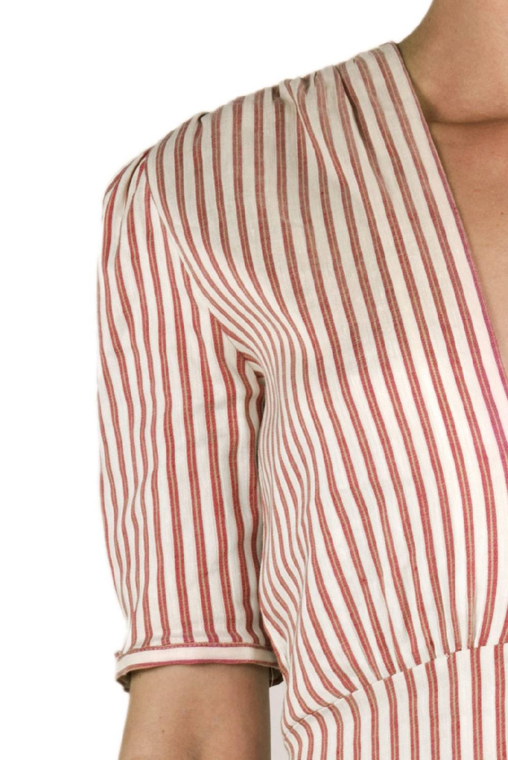 Luisa Beccaria Bottoncino Rigato In Cotone-lino