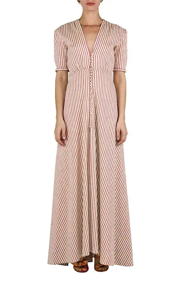 Luisa Beccaria Bottoncino rigato in cotone-lino