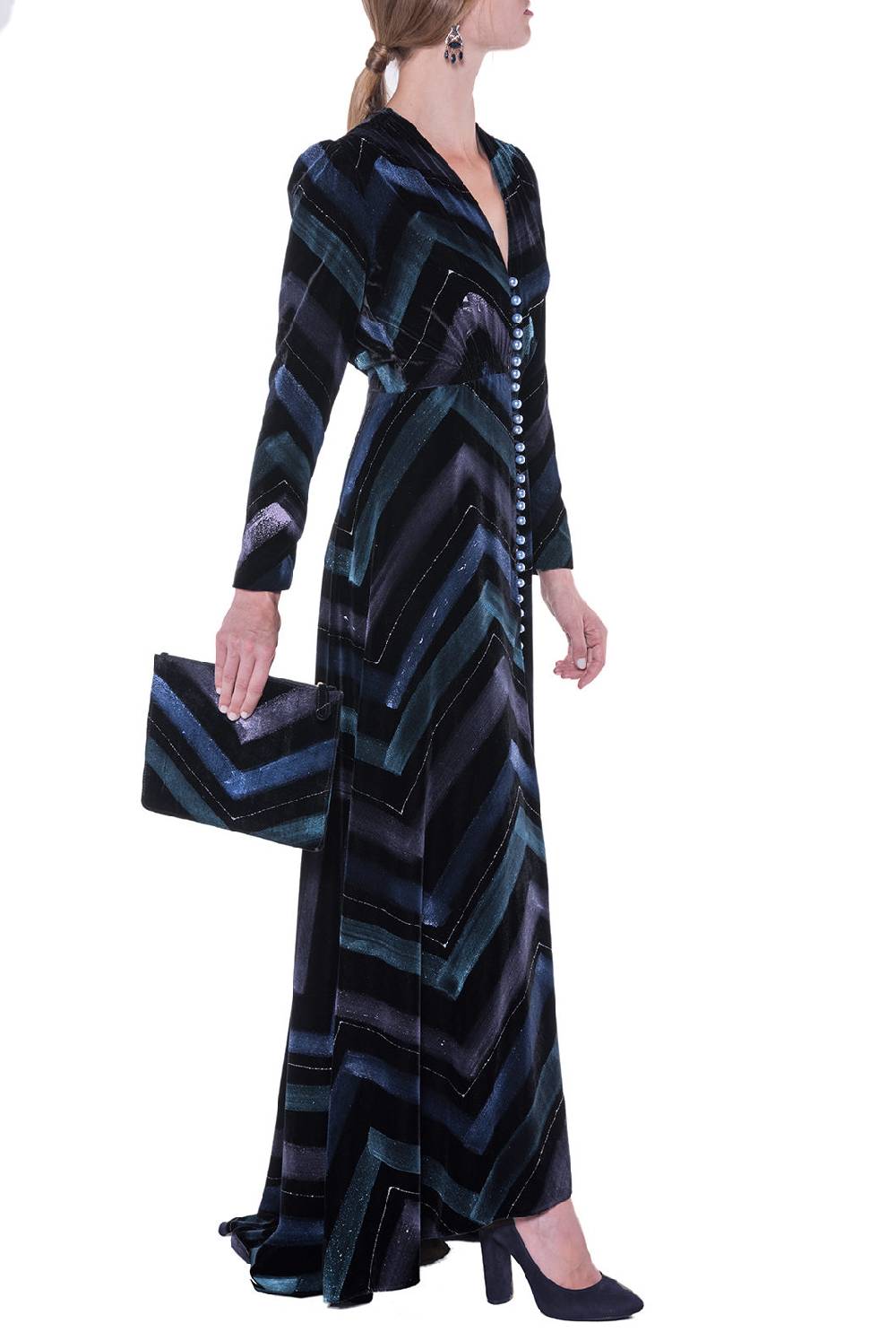 Luisa Beccaria Bottoncino Velvet Chevron