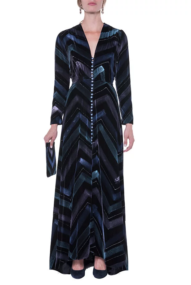 Luisa Beccaria Bottoncino Velvet Chevron