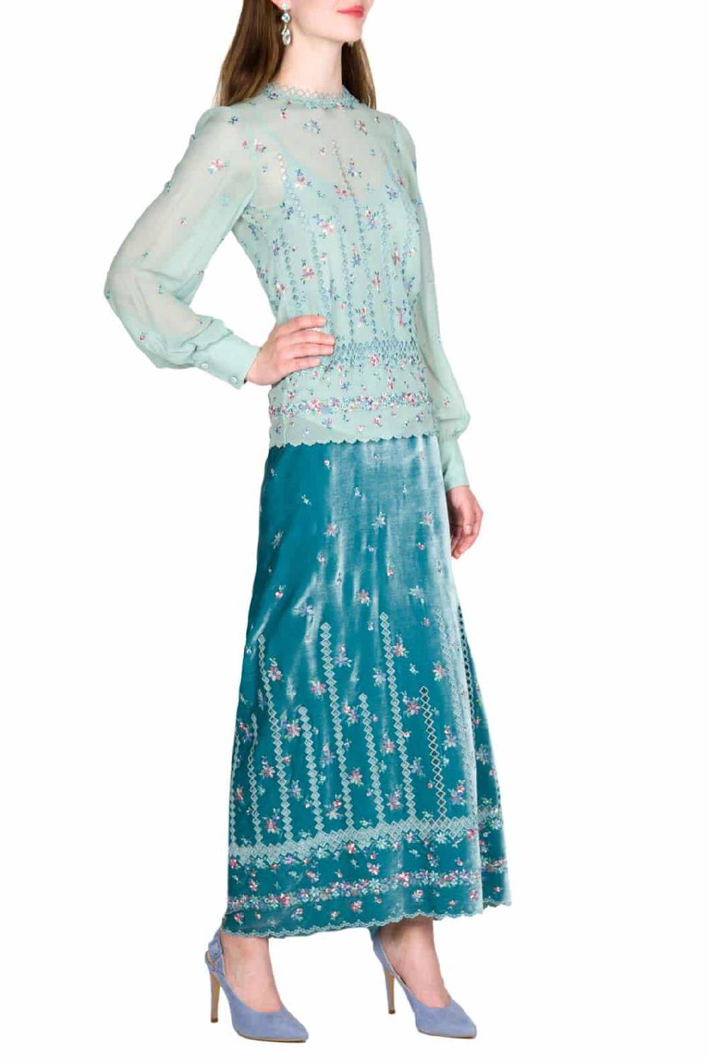 Luisa Beccaria Camicetta In Seta Ricamata Floreale