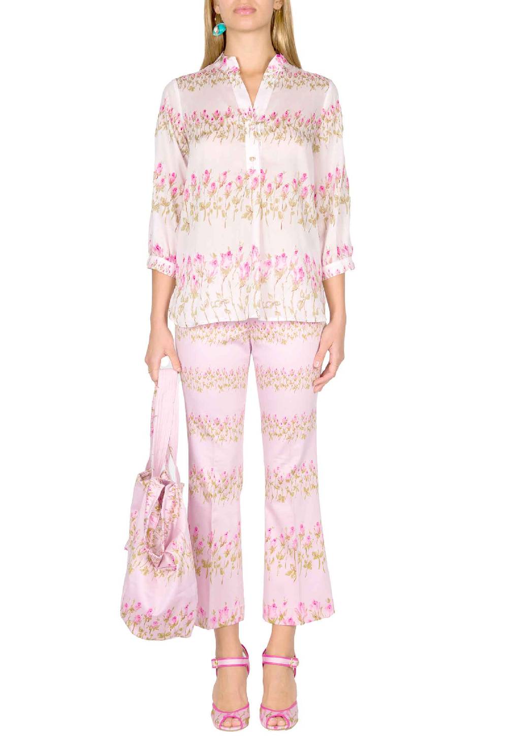 Luisa Beccaria Camicia Rosa A Righe Fiorite